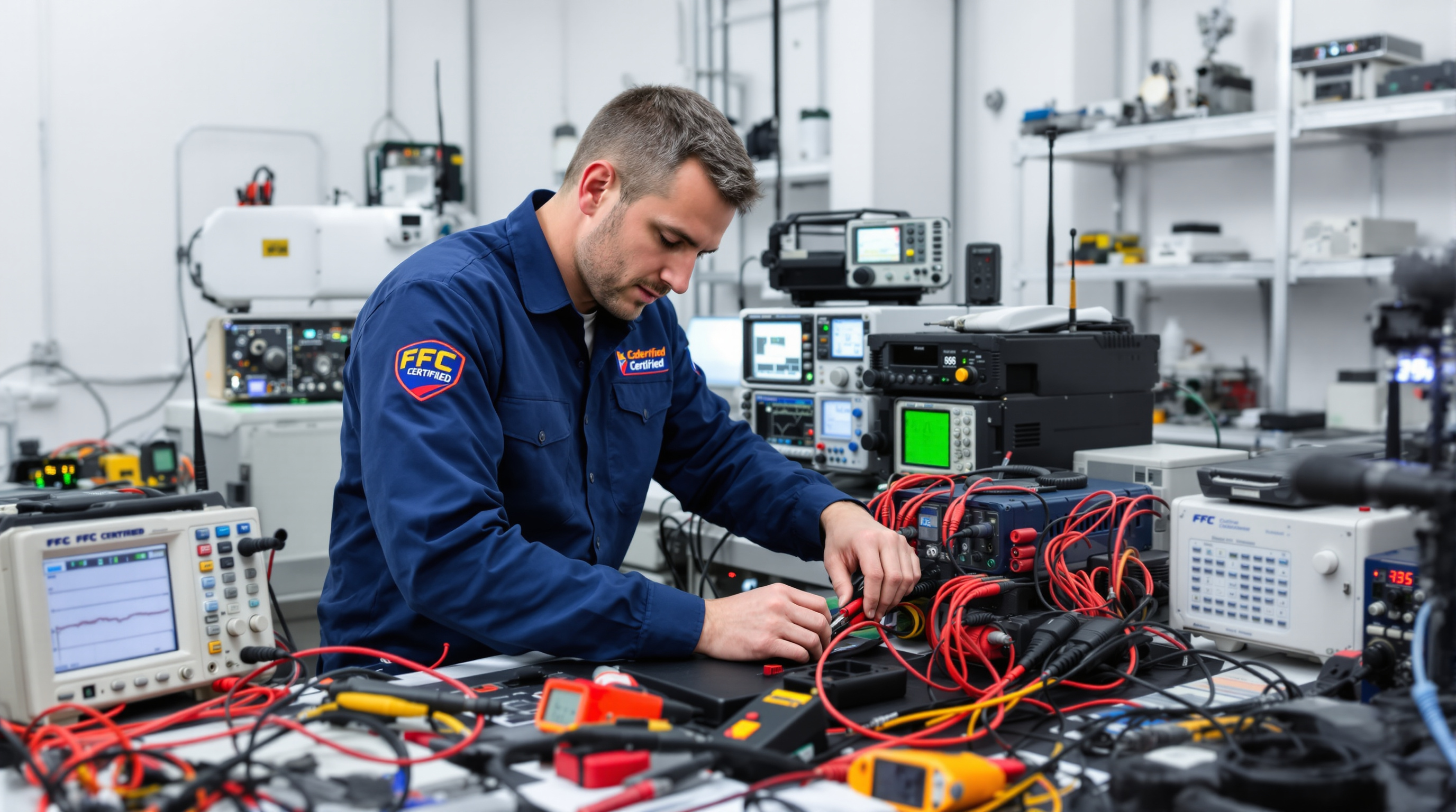 FCC certified technician servicing radio equipment